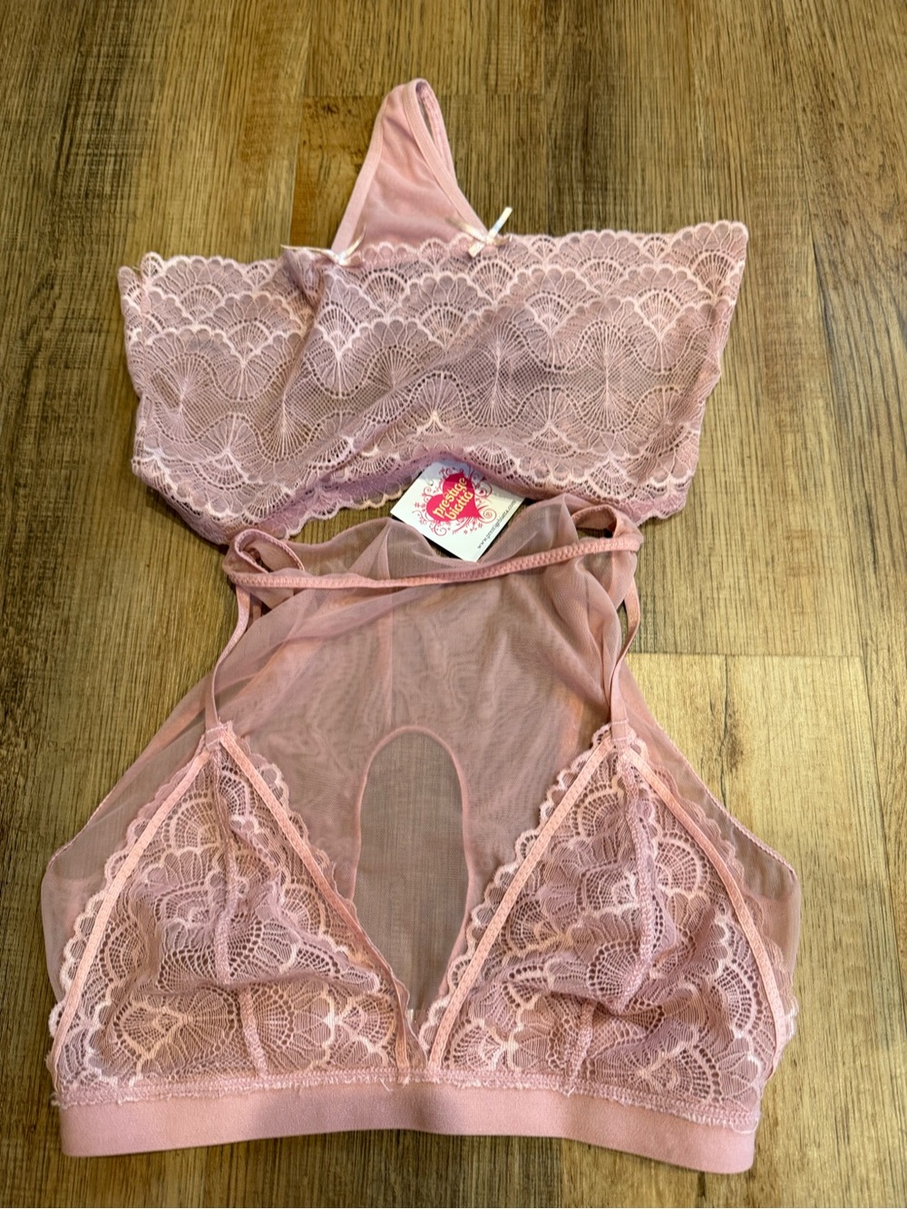 Soft Lace Bralette/Bandeau/Thong Set - Pink